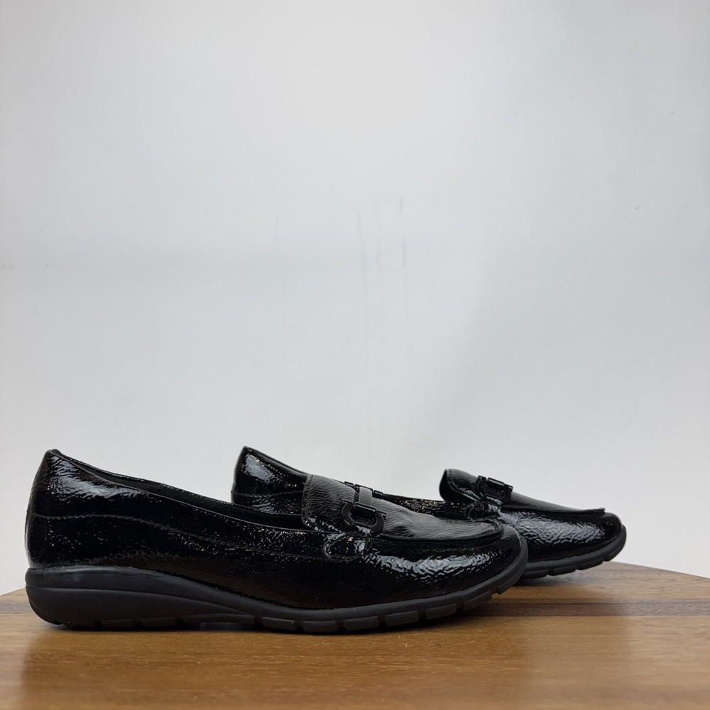 Womens Easy Spirit Andra Black Faux Patent Leather Horsebit Loafers Size 7.5 M